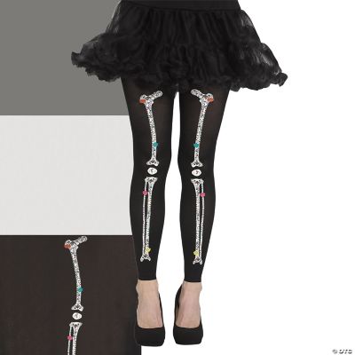 Women's Footless Bone Tights Halloween Express