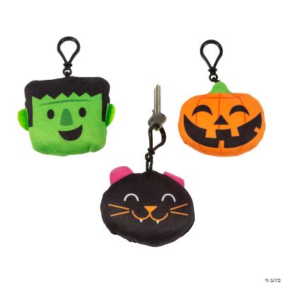 Fun Express 12 PC Halloween Stuffed Character Backpack Clip Keychains