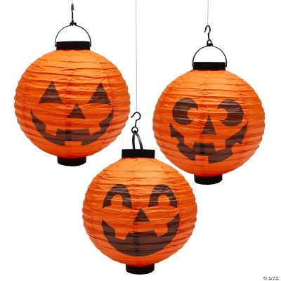 LightUp JackO’Lantern Hanging Paper Lanterns 3 Pc. Halloween Express