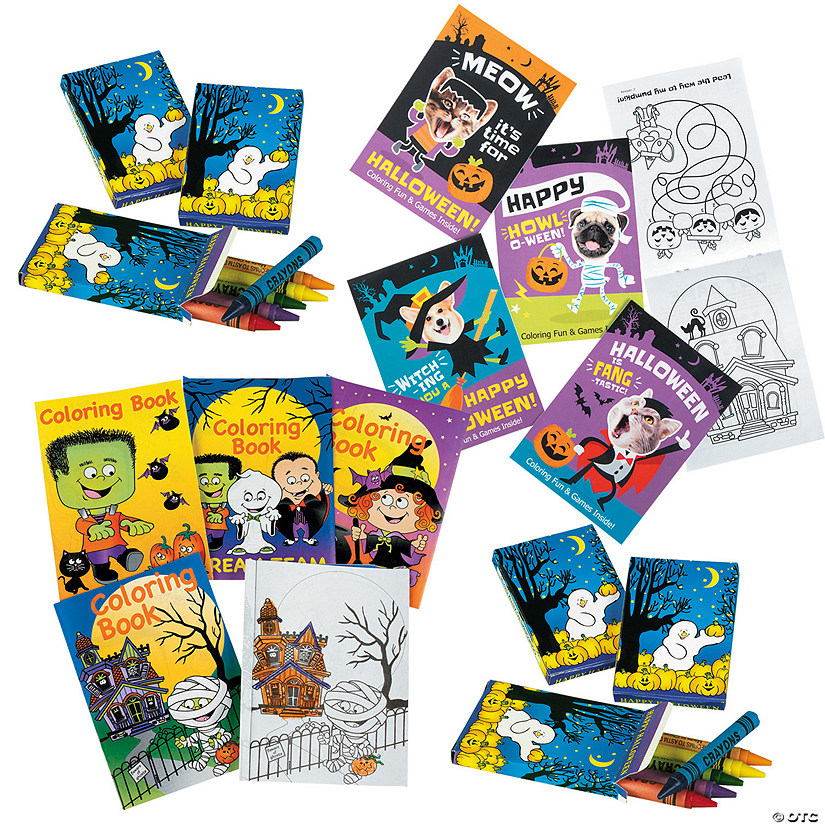 Bulk Halloween Coloring Books & Crayons Kit for 144