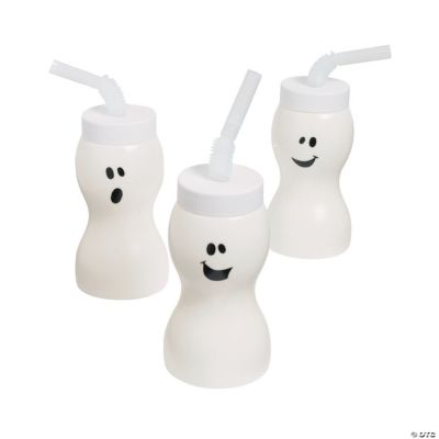 Molded Ghost Cups with Straws - 12 Pc.