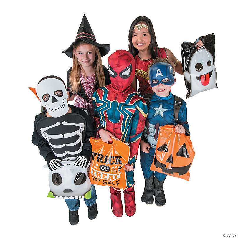 12 1/2 x 17 Bulk Halloween Character Plastic Trick-or-Treat Goody Bags -  50 Pc.