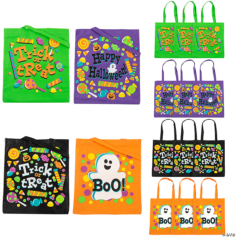 12 Pack Halloween Trick Or Treat Bags - Large Reusable Candy Totes