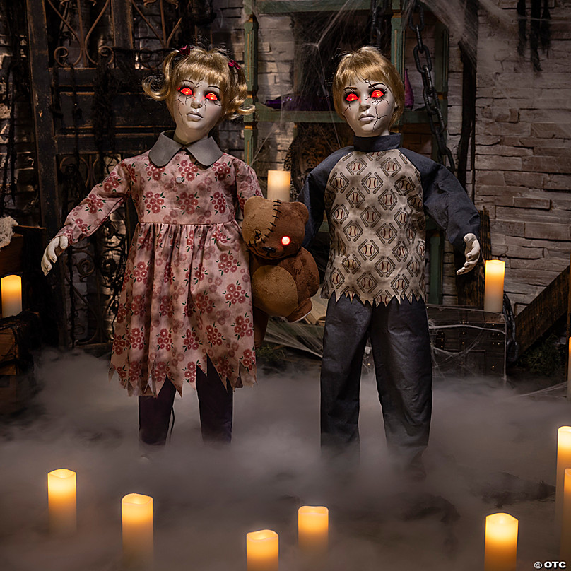 3 Ft. Animated Light-Up Apocalypse Twins with Stuffed Bear