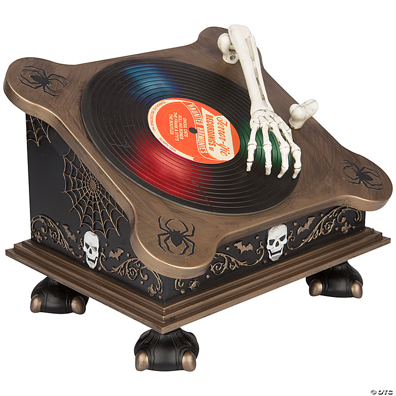 7" Skeleton Record Player Animated Tabletop Halloween Prop Discontinued