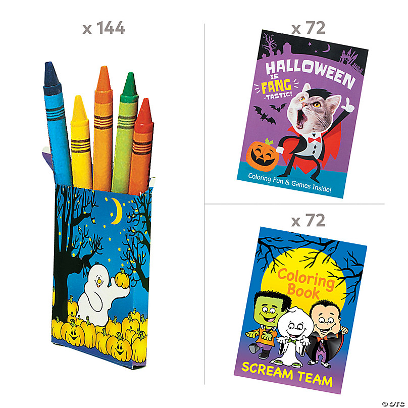 Bulk Halloween Coloring Books & Crayons Kit for 144