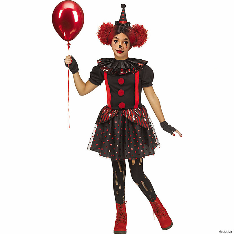 Girl's Black Red Chrome Polyester Clown Costume Halloween Express