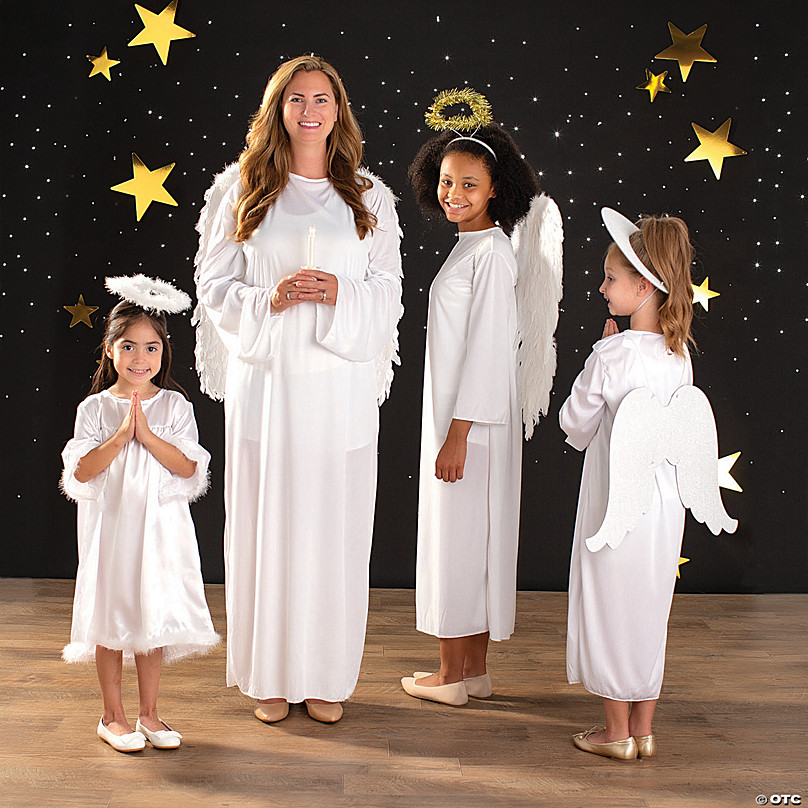 Kids Angel Costume - White Robe With Wings & Halo, X-Large Size, Halloween & Dress-Up