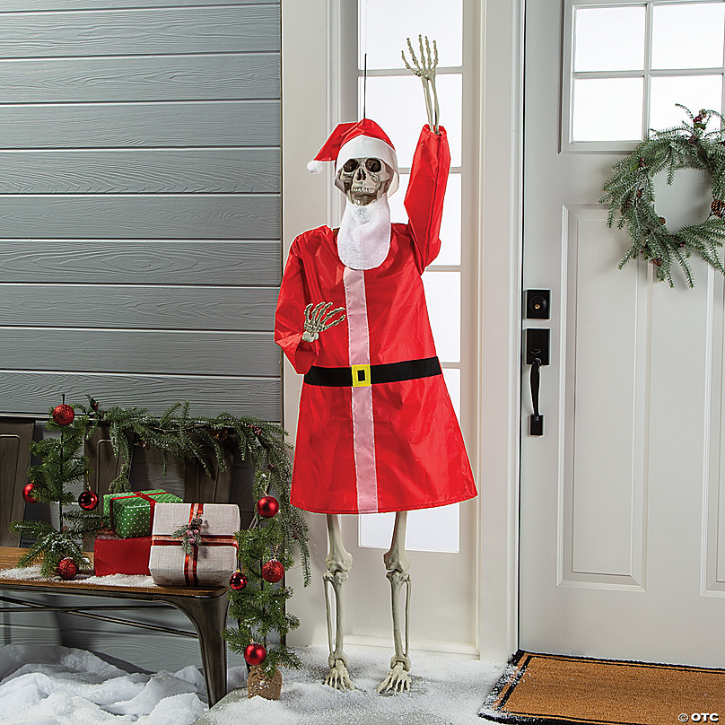 Large Posable Skeleton Santa Outfit Halloween Express