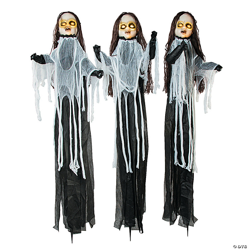 Creepy Doll Head Halloween Light Up Yard Stakes - 3 Pc.