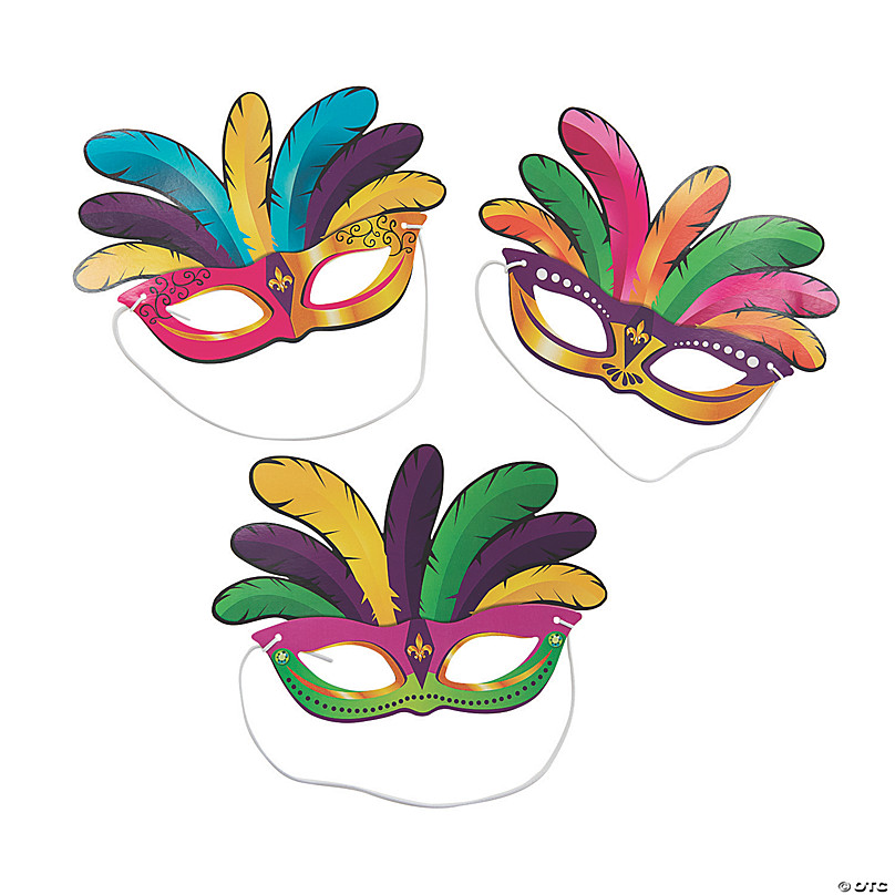12 Pack Paper Mardi Gras Paper Masks - for DIY and Masquerade