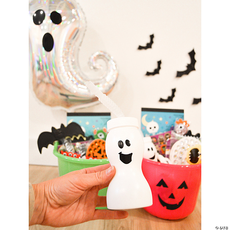 Molded Ghost Cups with Straws - 12 Pc.