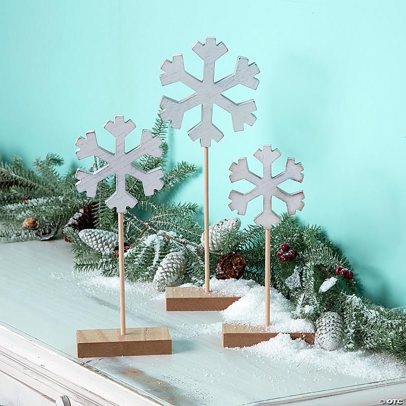 Snowflake Pedestal Tabletop Decorations - 3 Pc.