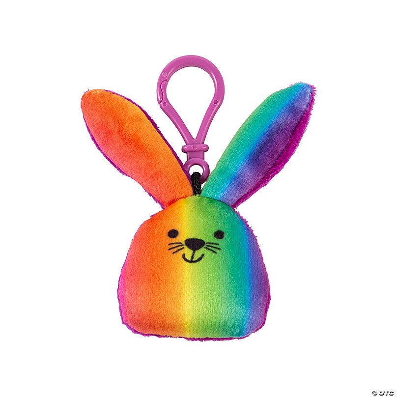 Stuffed Rainbow Bunny Backpack Clip Keychains - 12 Pc. - Discontinued