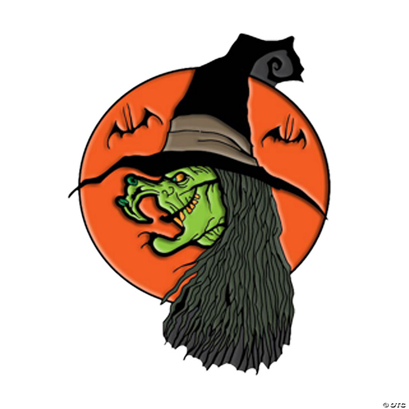 1 1/2" Toxictoons&amp;#8482; Witchy! Green Witch Face Full-Color Enamel Pin Image