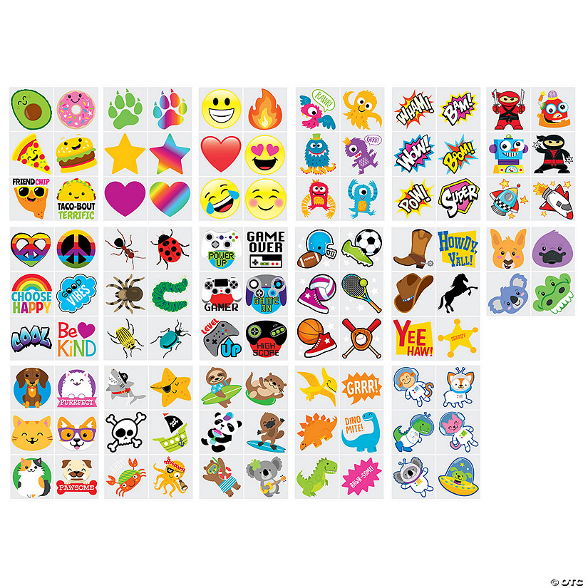 1 1/4" - 2" Mega Bulk 1500 Pcs. Temporary Tattoos Assortment Image