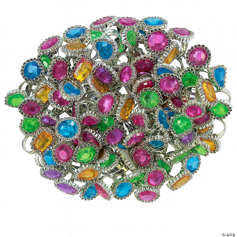 1" Bulk 72 Pc. Purple, Blue, Green &amp; Yellow Colorful Plastic Rhinestone Rings Image