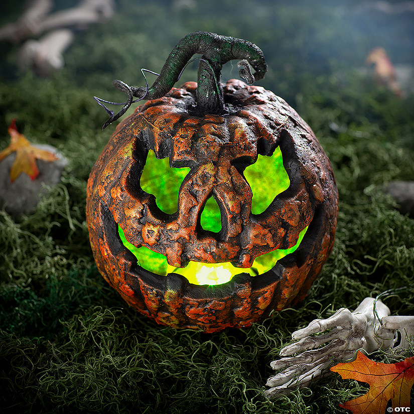 10 3/4" x 12 1/4" Light-Up Talking Rotten Jack-O&#8217;-Lantern Foam Halloween Decoration Image