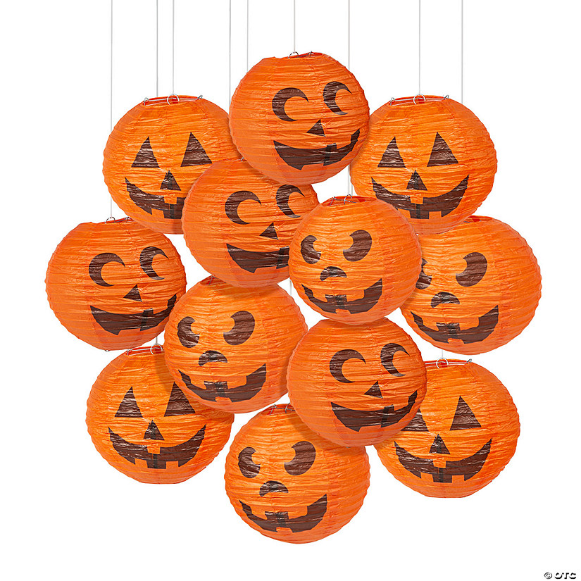 10" Jack-O&#8217;-Lantern Hanging Paper Lantern Halloween Decorations - 12 Pc. Image