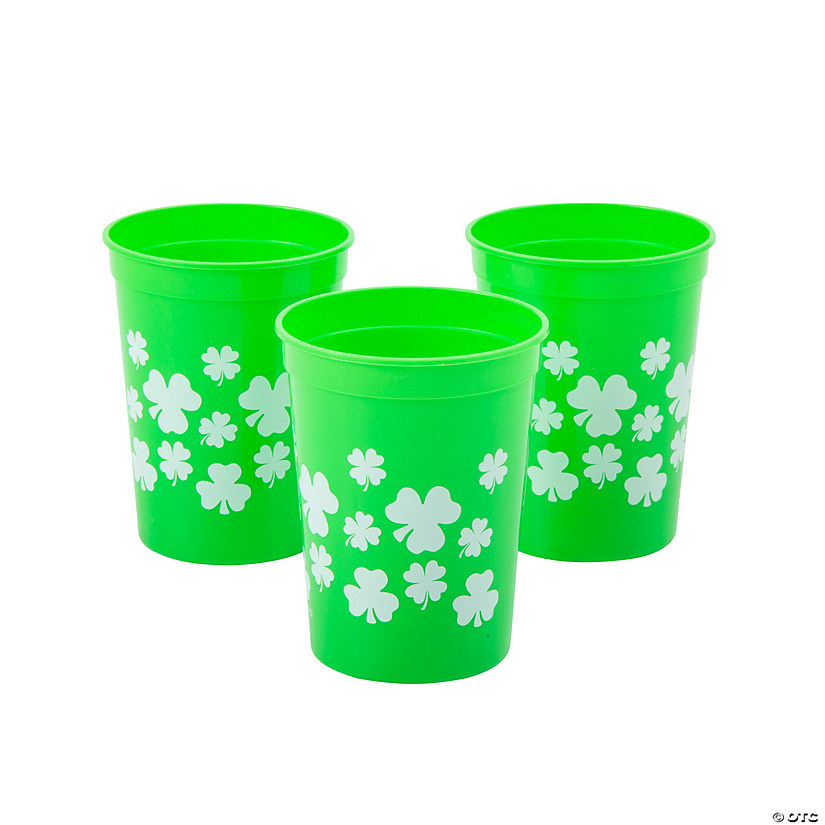 10 oz. St. Patrick&#8217;s Day Shamrock & Clover Reusable Plastic Cups - 12 Ct. Image