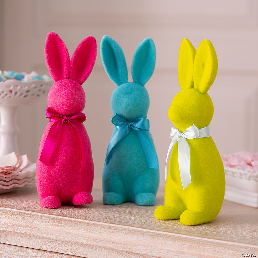 11 1/2" Easter Bunny Flocked Tabletop Decorations - 3 Pc. Image