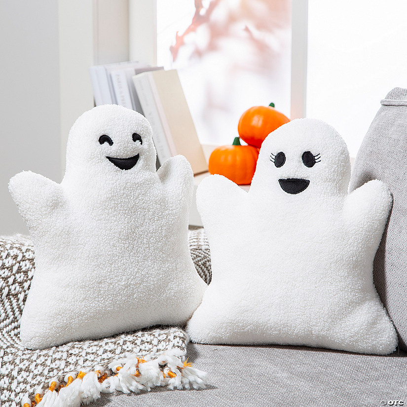11 3/4&quot; x 13 3/4&quot; Halloween Fuzzy Polyester Ghost Pillows Set - 2 Pc. Image