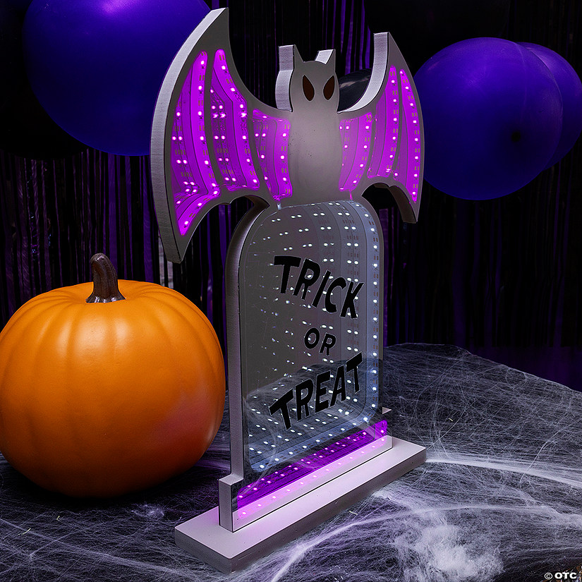 11 3/4" x 15 1/2" Halloween Bat &amp; Tombstone Plastic Infinity Light Image