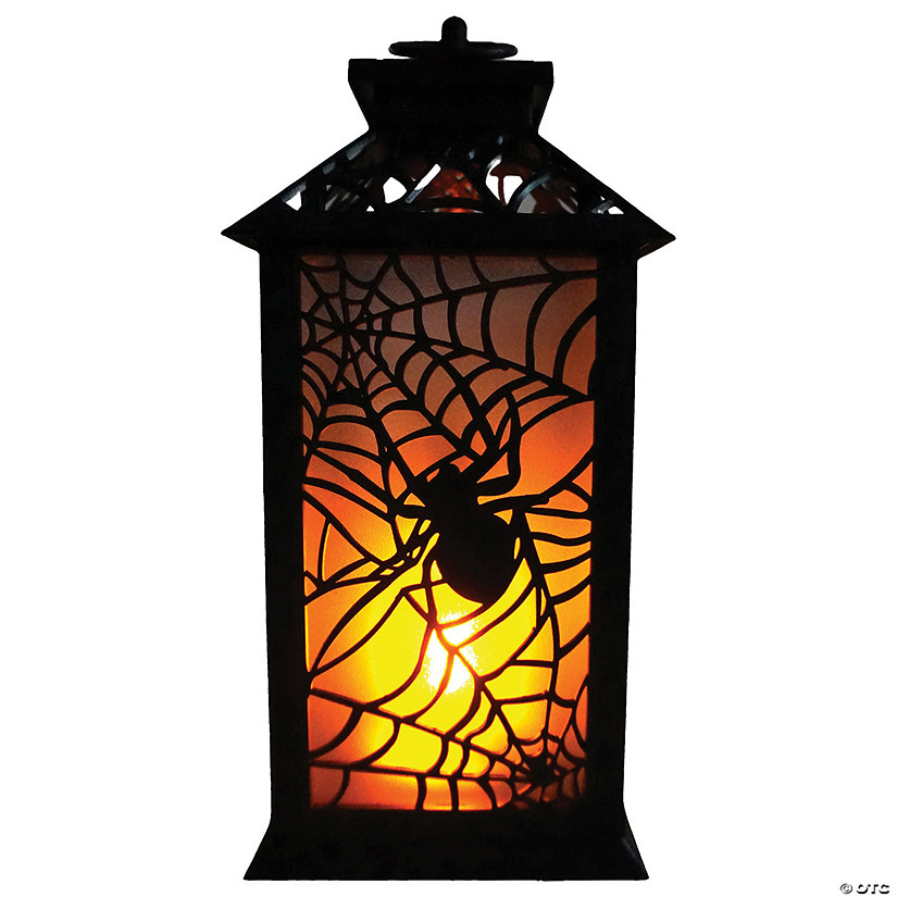 11.5" Flaming LED Plastic Lantern with Spider Halloween Decoration Image