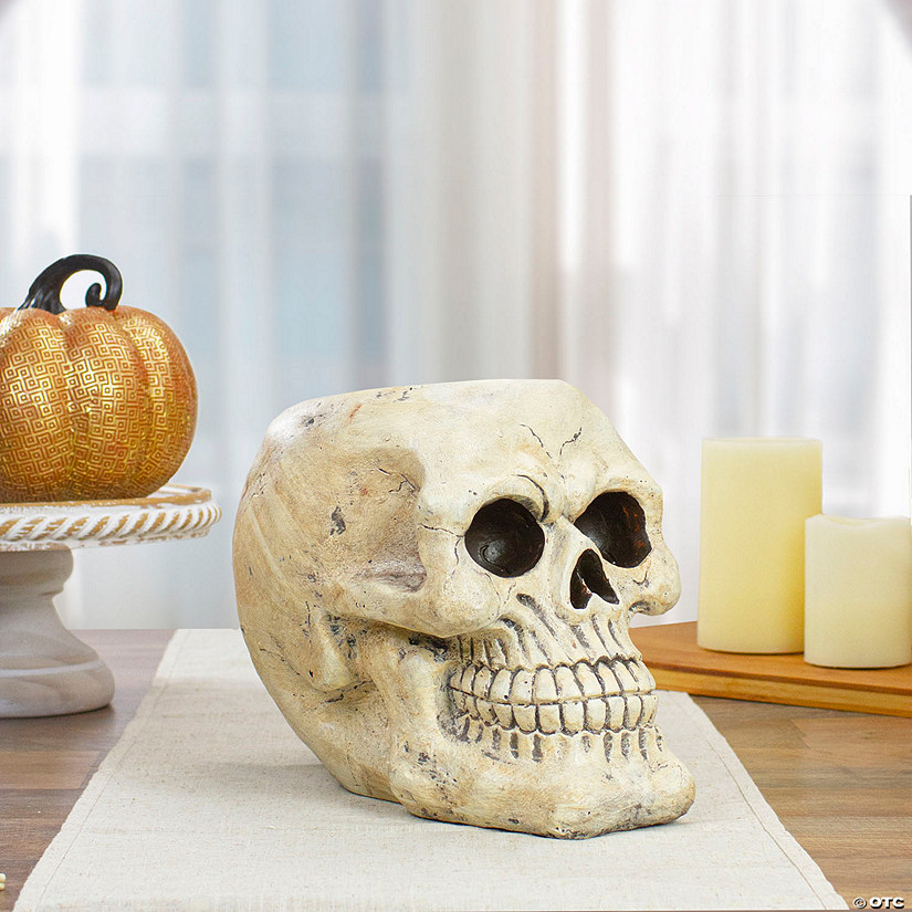 11" Ivory and Black Halloween Skull Tabletop Decoration Image