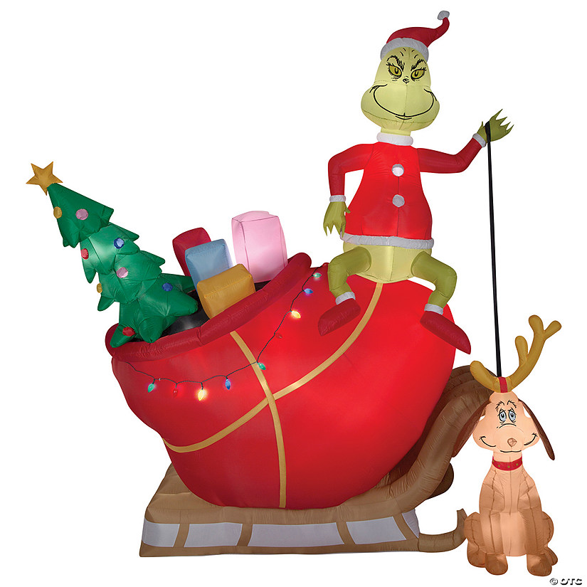 118" Airblown&#174; Grinch and Max in Sleigh Colossal Scene Inflatable Christmas Outdoor Yard Decor Image