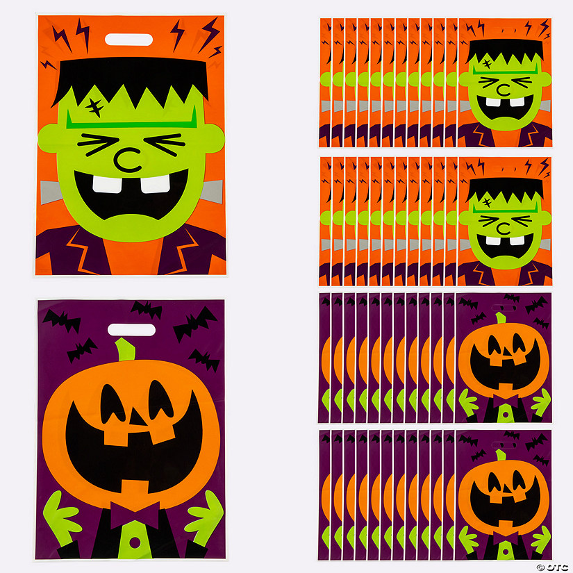 12 1/2&quot; x 17&quot; Bulk Halloween Character Plastic Trick-or-Treat Goody Bags - 50 Pc. Image