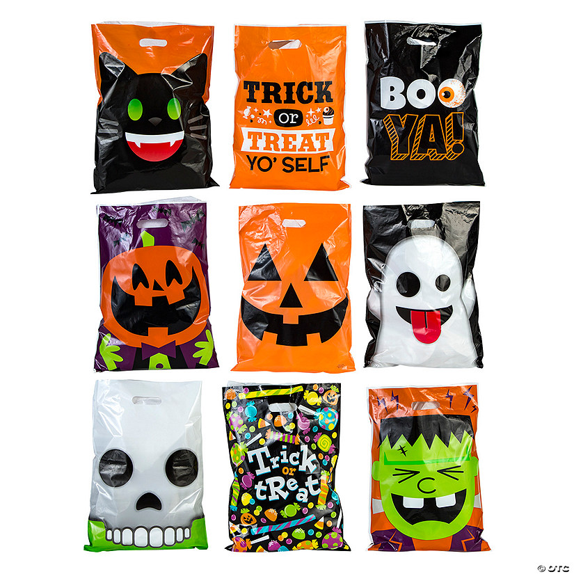 12 1/2" x 17" Bulk Medium Halloween Trick-or-Treat Plastic Goody Bag Assortment - 250 Pc. Image