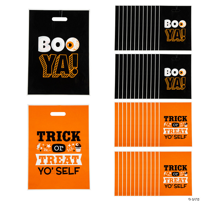 12-1/2" x 17" Halloween Funny Sayings  Trick-or-Treat Plastic Goody Bags - 50 Pc. Image