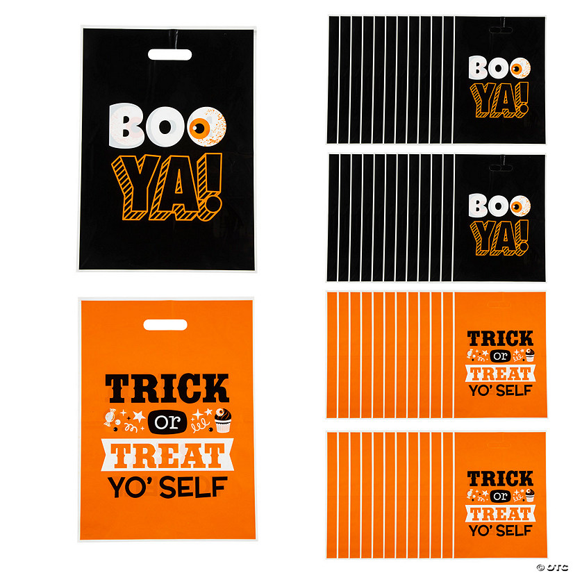 12-1/2&quot; x 17&quot; Halloween Funny Sayings  Trick-or-Treat Plastic Goody Bags - 50 Pc. Image