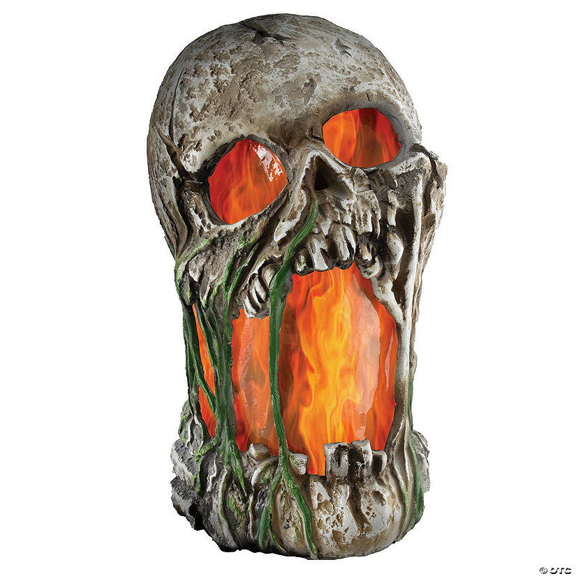 12&quot; Flaming Rotted Skull Animated Prop Image