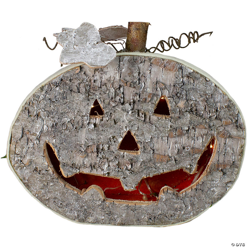 12" LED Lighted Birch Wood Jack-O-Lantern Halloween Decoration Image