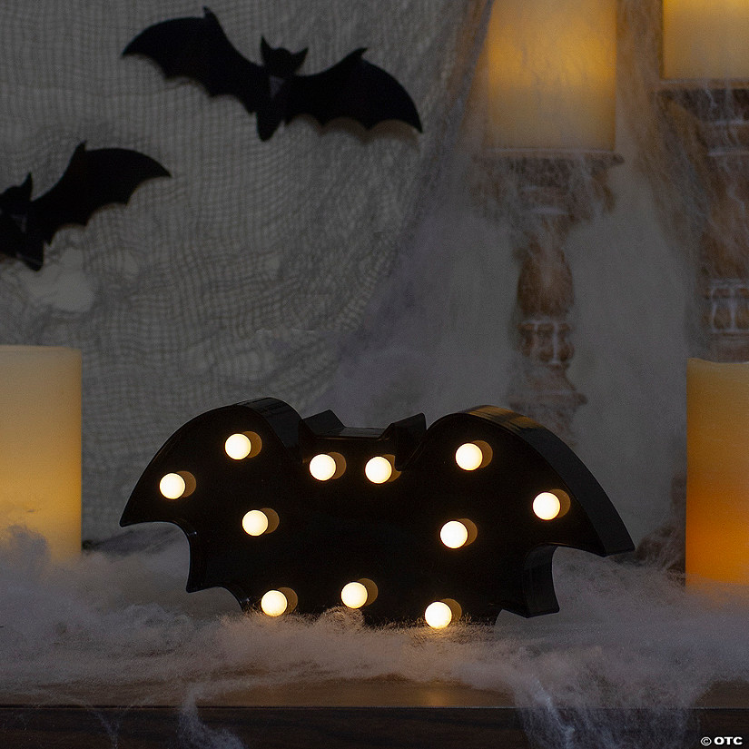 12" LED Lighted Black Bat Halloween Marquee Sign Image