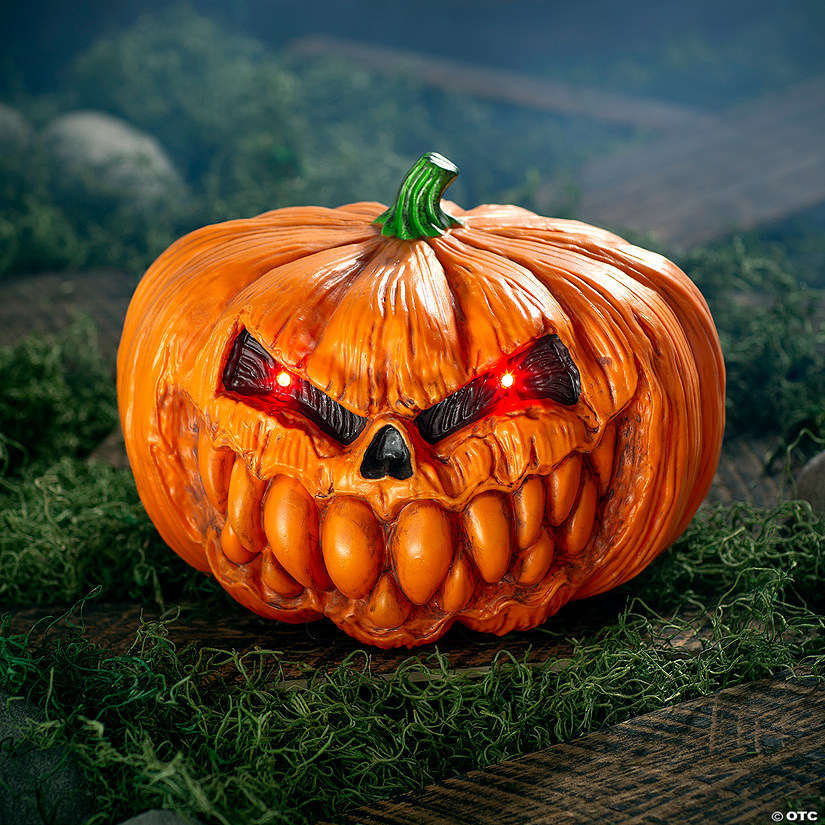 12" Light-Up Scary Plastic Pumpkin with Sound Halloween Decoration Image