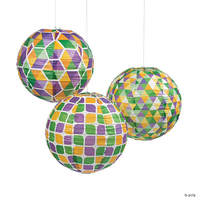 12&quot; Mardi Gras Hanging Paper Lanterns - 6 Pc. Image