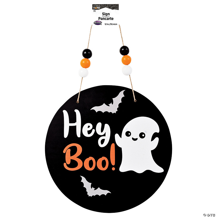 12" Wooden Round Boo Sign Halloween D&#233;cor Image