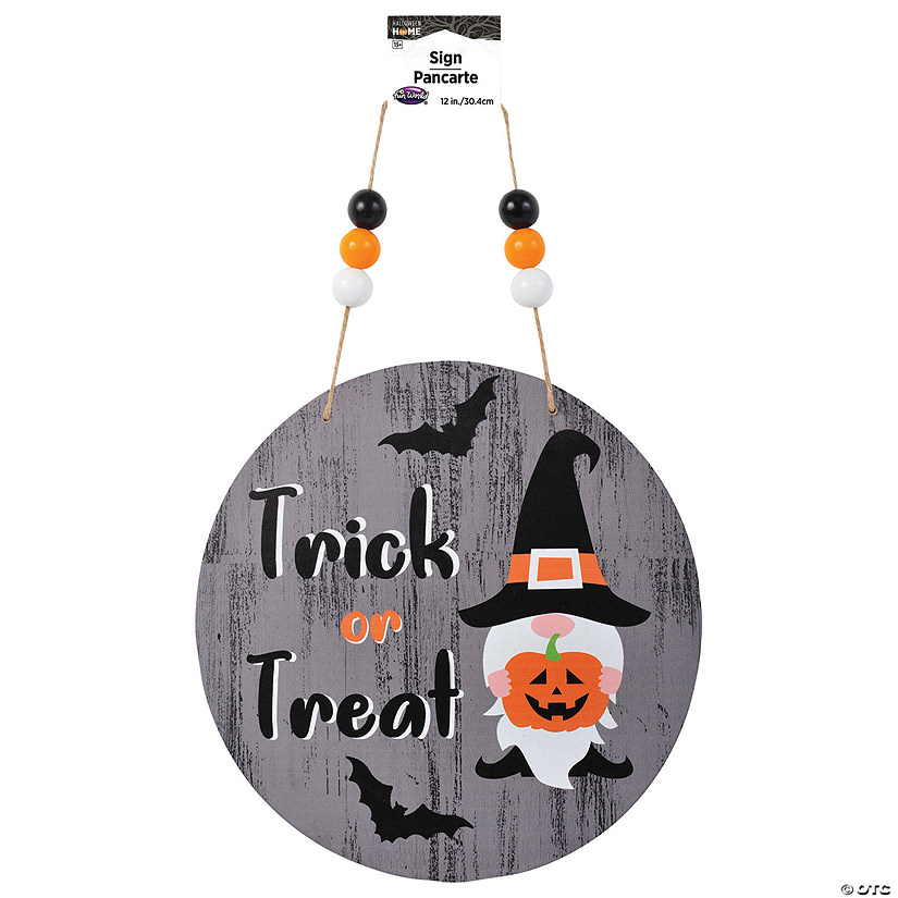 12" Wooden Round Gnome Sign Halloween D&#233;cor Image