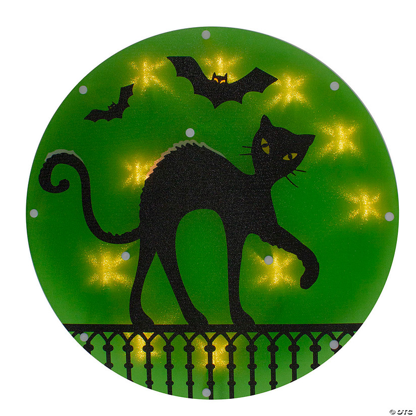 13.75&quot; Lighted Black Cat Halloween Window Silhouette Image