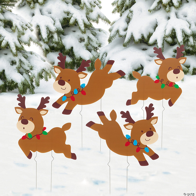 14&quot; - 16 1/4&quot; Christmas Reindeer Yard Stakes - 4 Pc. Image