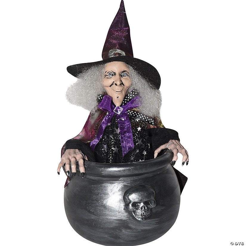 14"  Bouncing Witch in Cauldron Halloween Animated Prop Image