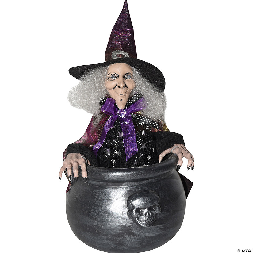 14" Bouncing Witch in Cauldron Halloween Animated Prop Discontinued