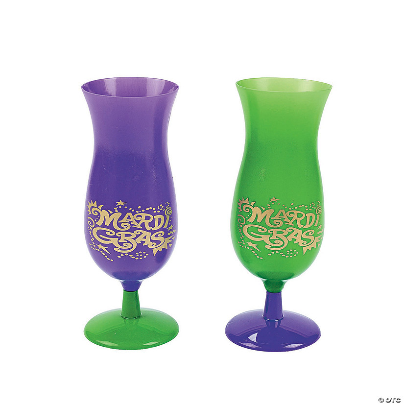 14 oz. Mardi Gras Reusable Plastic Hurricane Glasses - 12 Ct. Image