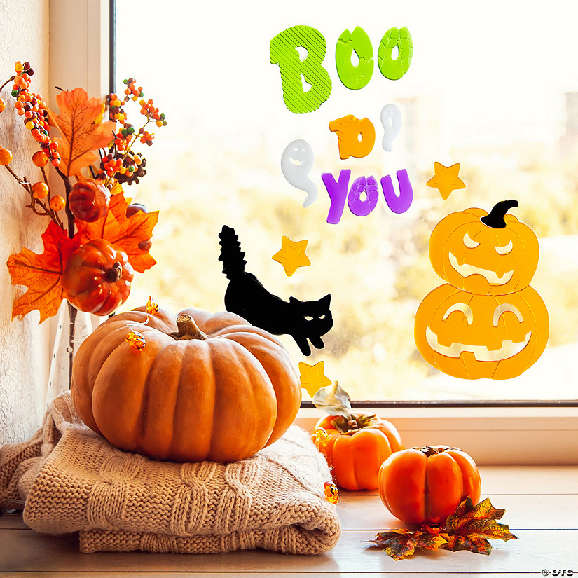 14-Piece Green and Orange Boo To You Halloween Gel Window Clings Image
