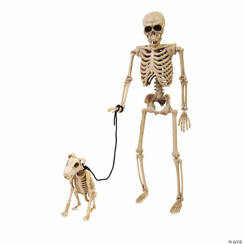 14&quot; Skeleton Walking Dog on a Leash Halloween Outdoor Decoration Image