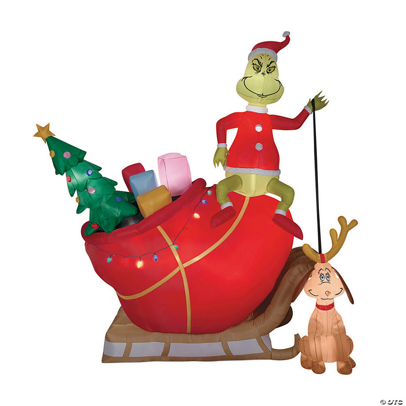 144" Blow Up Inflatable Grinch with Sled Outdoor Yard Decoration Image