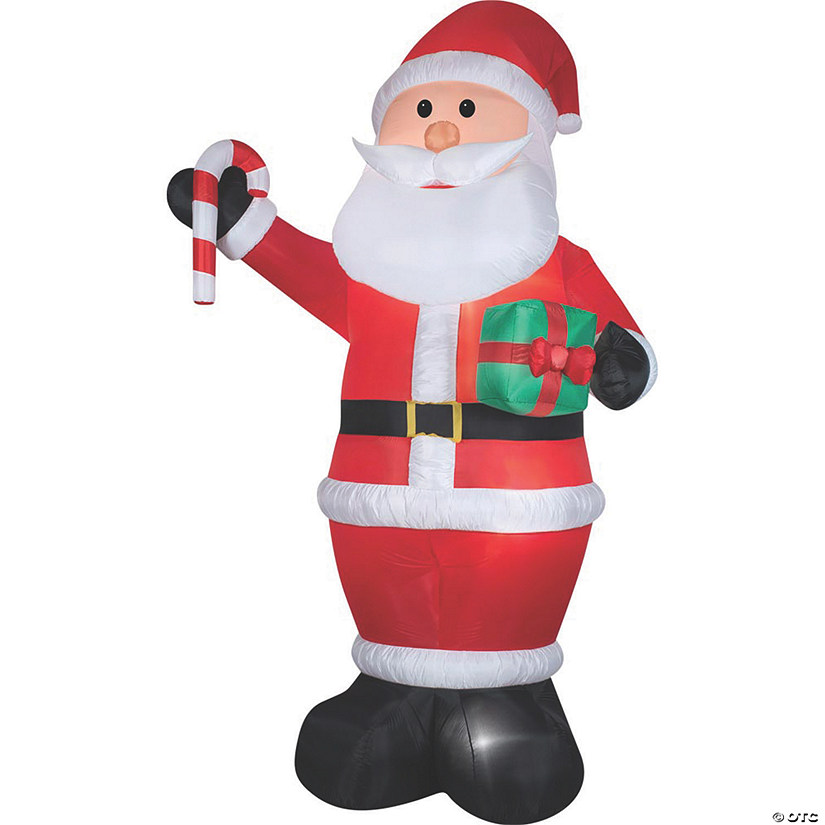 144" Blow Up Inflatable Santa with Gift & Candy Cane Outdoor Yard Decoration Image